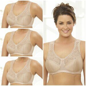 Set of 3! 48F Glamorise Bra SUPER-WIDE-STRAPS Modesty Lined Soft Cup Nude